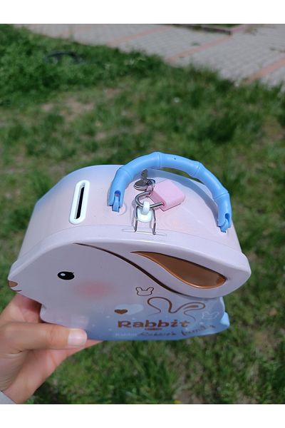 EMKSHOP Cute Rabbit Modeled Locked Metal Sturdy Piggy Bank (Came in Transparent Box)