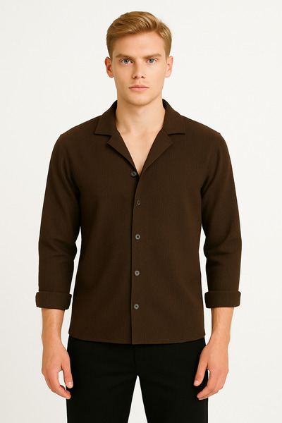 Altamira Ανδρικό καφέ μακρυμάνικο οθωμανικό πουκάμισο