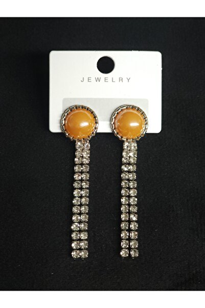 Avcıoğlu Aksesuar Women's Earrings Round 2 Rows Dangle Crystal Zircon Stone S...