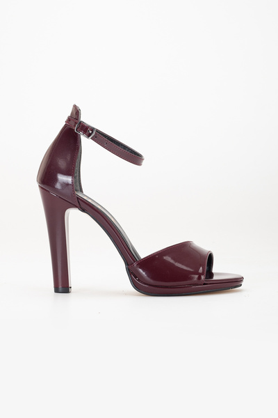 LİLLA Women's Black High Heeled Burgundy Patent Leather Shoes
