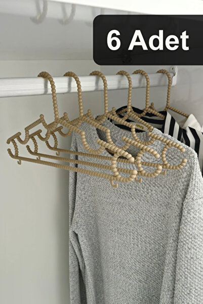 Fesya Home 6 Adet Plastik Boncuk Askı Elbise Kıyafet ve Gömlek Askısı - Kahverengi