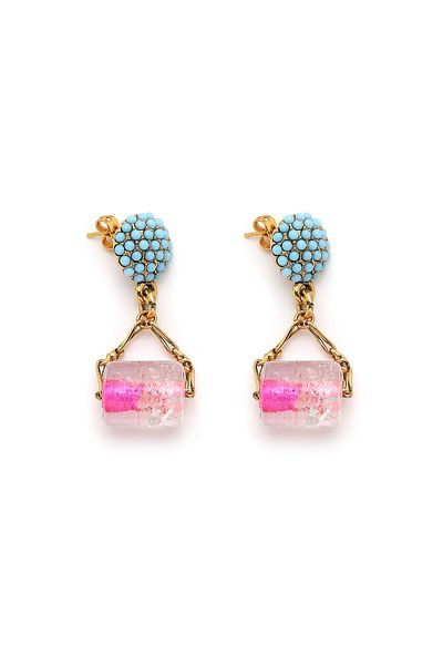 Mon Reve Azzure Bonbon Turquoise Glass Bead Pierced Earrings