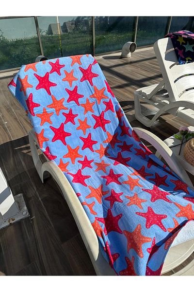 Explore Home , Star, Patterned, Beach, Towel - Blue