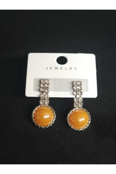 Avcıoğlu Aksesuar Women's Earrings 2 Rows Round Dangle Crystal Zircon Stone S...