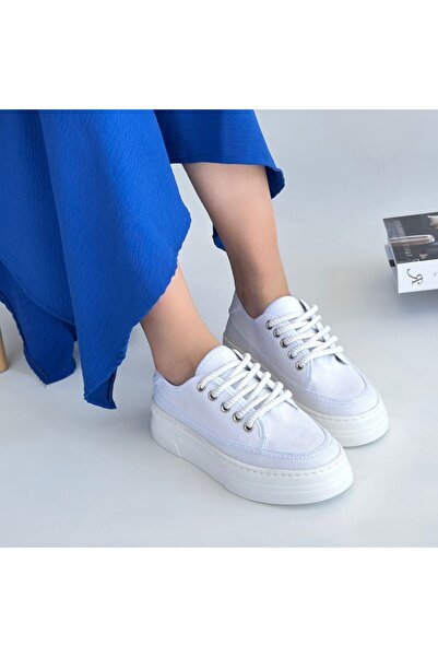 Erbilden White Linen Lace-Up Sneakers