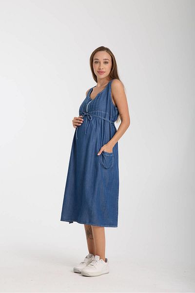 LİYACA ROCHIE DE MATERNITATE DENIM CU BRETELE GROSI
