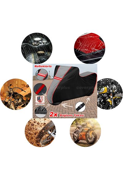 CoverPlus Bmw New R 1300 GS Adventure Tarpaulin Topcase متوافق مع القماش المشمع للدراجات النارية (رمادي-أسود أحمر مخيط)