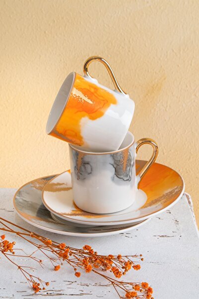 ACAR Brush 6 Kişilik Bahar Renkli Porselen Kahve Fincan Takımı