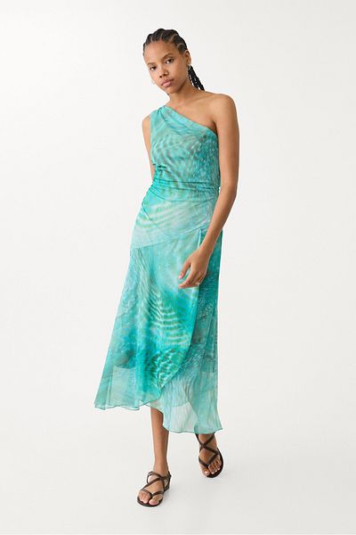 Stradivarius Printed Asymmetric Halter Midi Dress Adha