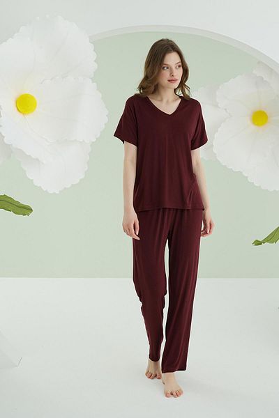 NBB V-Neck Short Sleeve Pajama Set, 95% Viscose 5% Elastane