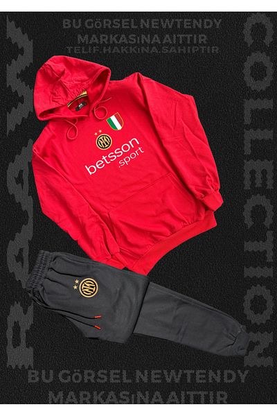 Minikelya Inter Logo Hooded Sweatshirt and Sweatpants Set Men's Fan Sportswear Set 2-Piece Combination