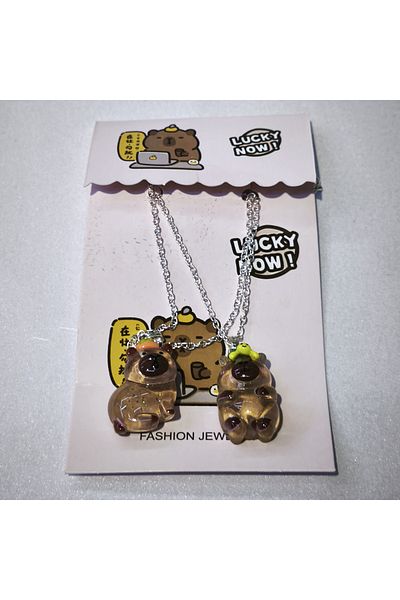 Acousticworld Cute Capybara Best Friend Friendship Necklace 2 Pcs