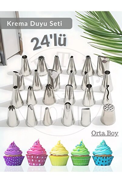 Jet's Home 24 Parça Krema Duyu Seti Orta Boy Şanti Duyu Çelik Pasta Süsleme D...