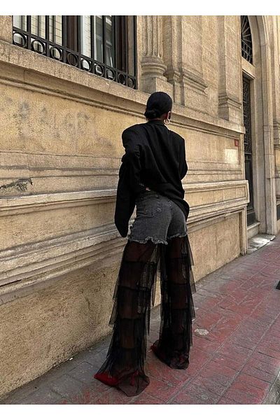 ADA MODA Flared jeans with tulle ruffles