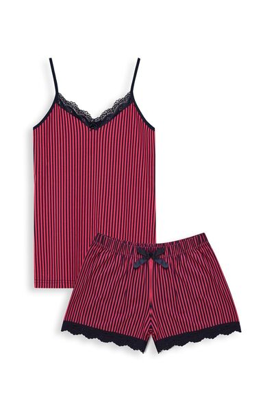 HNX Cotton Collar Lace Detailed Thin Straps Undershirt and Shorts Women's Pajamas Set
