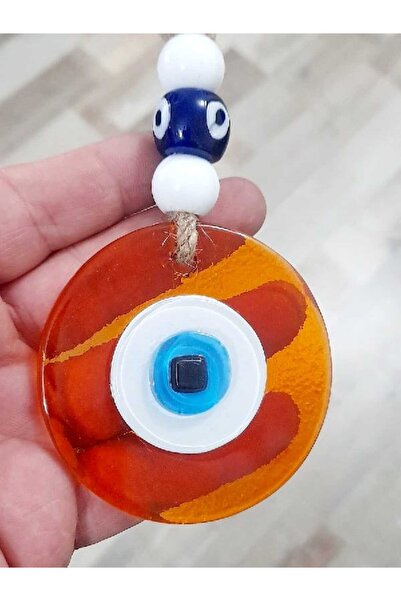 ella'nın çarşısı 7 سم برتقالي فاتح اللون زجاج عين الشر حبة ديكور الحائط اليدو...