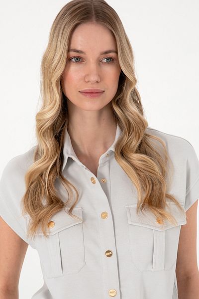 U.S. Polo Assn. Women's Stone Modal Blended Short Sleeve Polo Neck Sweatshirt 50300763-Vr049