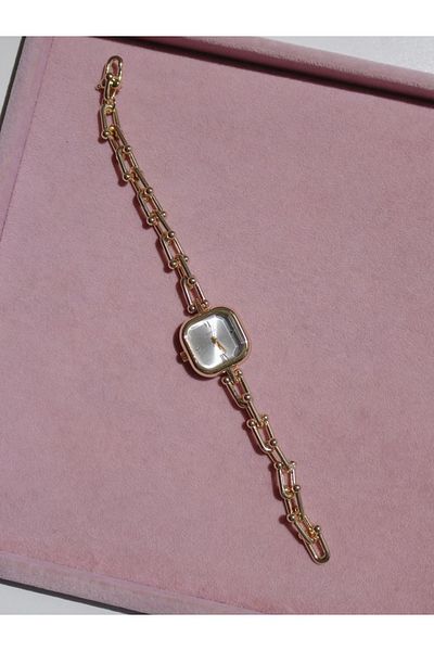 Reorah Collection Golden Chain White Watch-Square White Chain Watch
