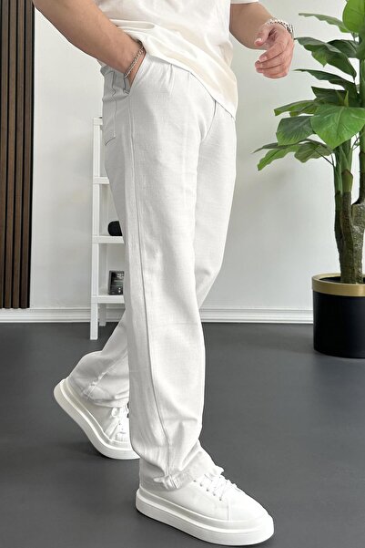 Edwox Чоловічі штани з поясом на ґудзиках, широкого крою, з плісировкою, білі Edw357