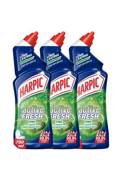 Harpic Active Fresh Toilet Cleaner, Pine Scent, 750ml X 3