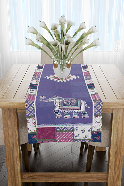 EsnafAli Μωβ Ethnic Runner με Φιγούρα Ελέφαντα 40x140