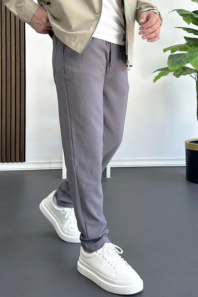 Edwox Men's Elastic Waist Seersucker Fabric Jogger Pants Smoked Edw358
