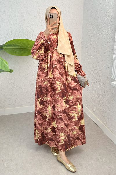 Salih Çelebi Batik Pattern Viscon Dress 2310 - Coral