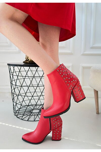 Nil Shoes Yoont Kırmızı Cilt Topuklu Bot