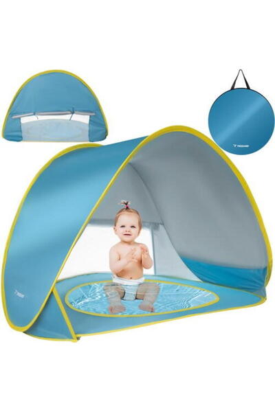 SMARTECH Cort de plajă pentru copii cu piscină integrată, POP UP, protecție UV și vânt, albastru-galben, 65x115x80 cm