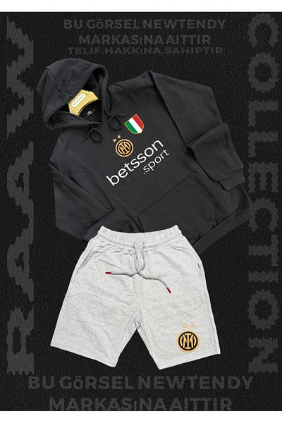 Minikelya Inter Logo Hooded Sweatshirt and Light Shorts Set Men's Fan Sportswear Set 2-Piece Combination