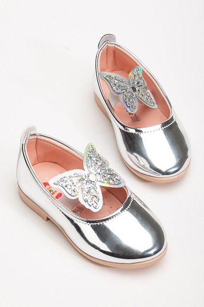 Cici Bebe Ayakkabı Belle Silver Butterfly Girl's Ballerina Ballet
