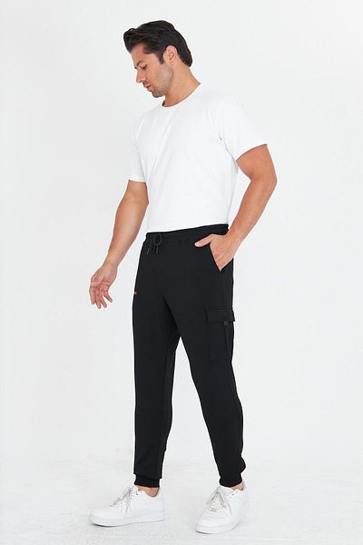 Marco Ferry Men's Cotton Cargo Pocket Sweatpants Black 5821-S