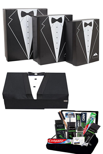 ZEYYMODA Damat Bohçası Erkek Bakım Seti 3'lü Çeyiz Kolisi Nişan Bohçası Damat...