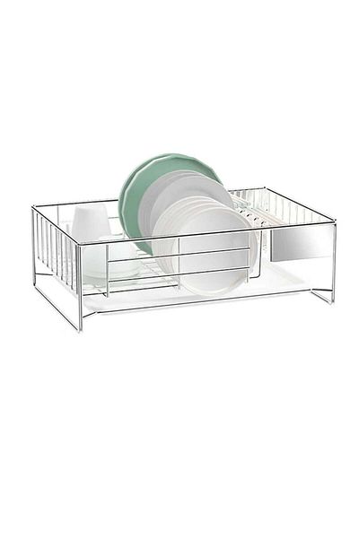 Quasar & Co. Dish Drainer ®, With Cutlery Holder, Draining Tray, Stainless Steel, 40.6x26.2x13 Cm, Silver
