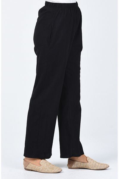 sefamerve Pantaloni negri din pânză șile cu picioare largi - 0021-02