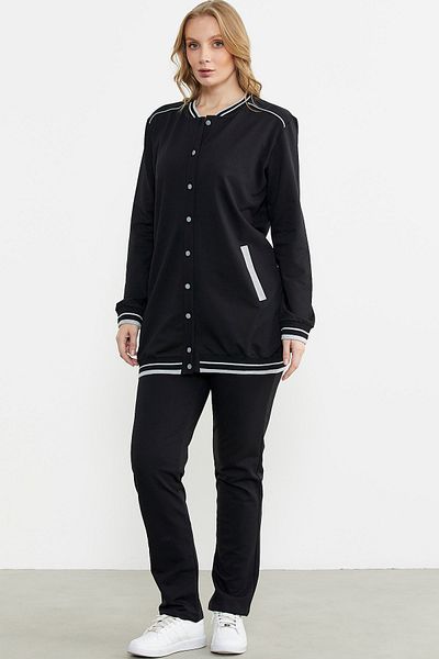 Sementa Color Combined Comfortable Fit Tunic Tracksuit - Black