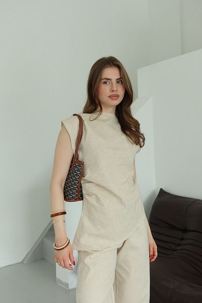 Laluvia Set pantaloni bluză asimetrică naturală - 7227