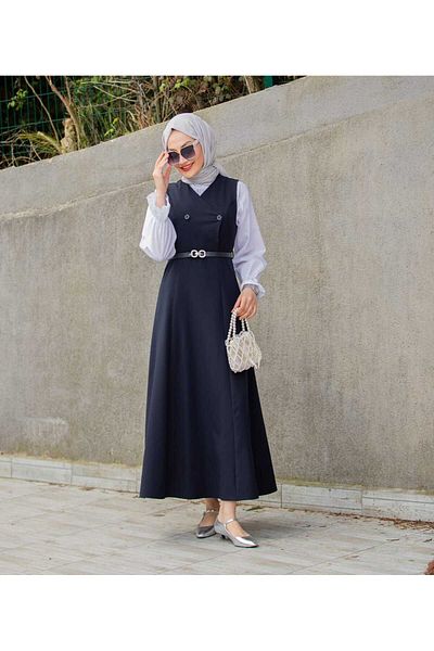 butik hira Λεπτομέρεια φόρεμα με κουμπιά Hijab Gilet