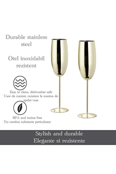 Quasar & Co. Set of 4 champagne glasses, Quasar & Co.®, stainless steel, h 25 cm, 260 ml, golden