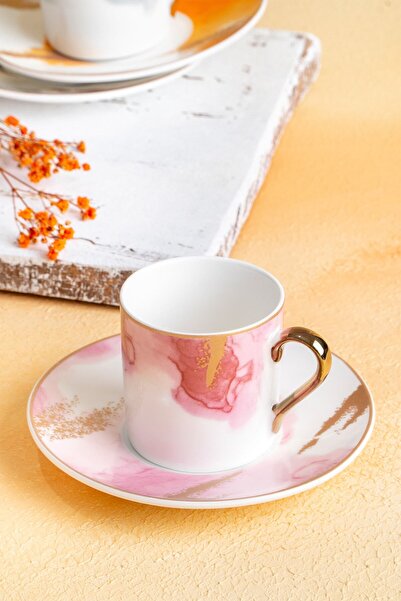 ACAR Brush 6 Kişilik Bahar Renkli Porselen Kahve Fincan Takımı