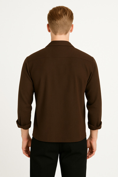 Altamira Ανδρικό καφέ μακρυμάνικο οθωμανικό πουκάμισο