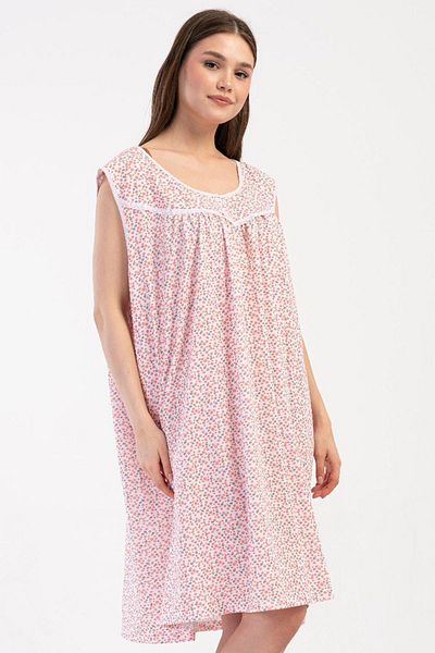 VİENETTA Women's Large Size Wide Strap Salmon Nightgown 100% Cotton