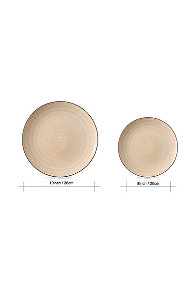VAV GET 4-Piece Spiral Dinnerware Set – 2 Dinner 26cm Plate & 2 Appetizer 20cm Plate for 2 People.