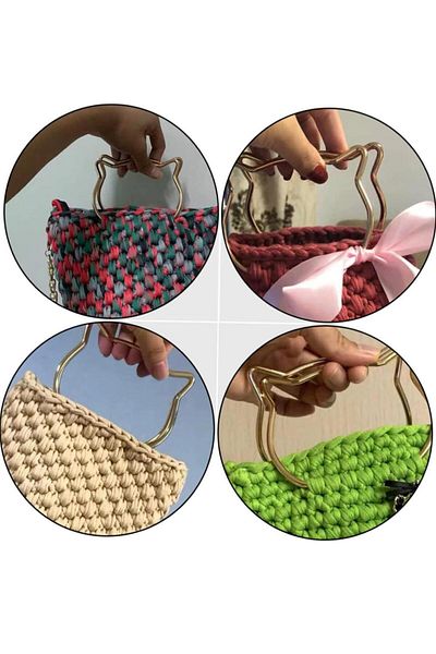 OZN AKSESUAR Cat Ear Bag Handle, Metal Bag Handle, Metal Handle, Knitted Bag Handle Gold (Pair)
