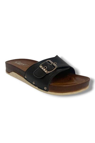 CAPRİ Capri 9002-25 Leather Single Band Buckle Women's Slippers