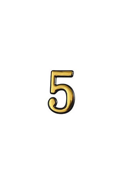 flores Plastic gate/apartment number, self-adhesive, gold, 100 mm, digit 5