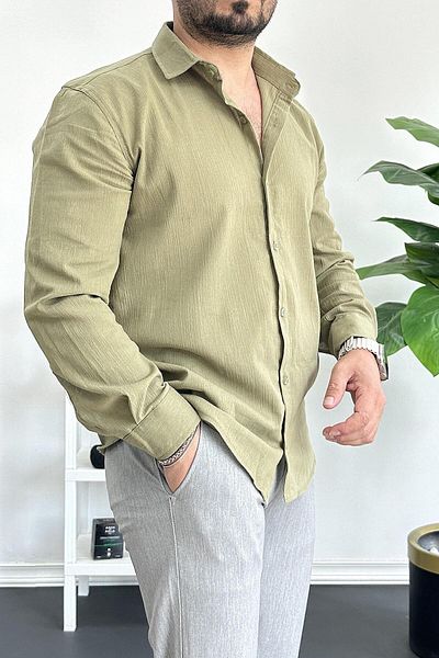 Edwox Ανδρικό πουκάμισο από ύφασμα Crinkle Green Edw362