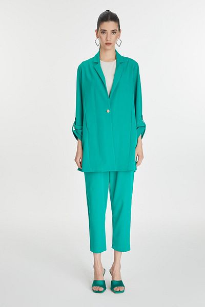 Zühre Sleeve Detailed Jacket Trousers Green Set Tk-1144