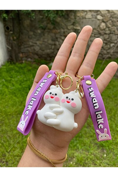 AYZENA 3D Mıknatıslı Çift/Arkadaşlık Tavşan Model Anahtarlık