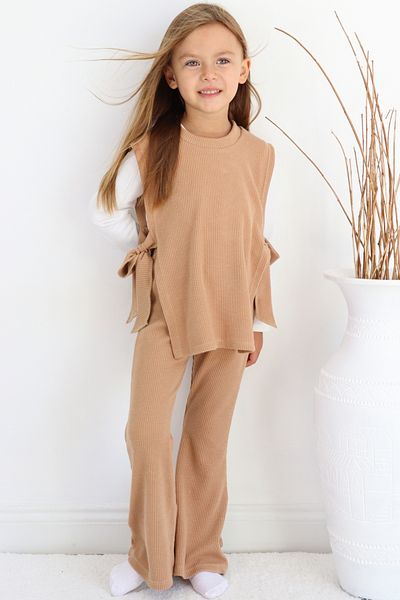 Parla Kids Girl's Simena Camel Lacing Detail Top Spanish Bottom Top Tracksuit Set